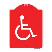 SIGNMISSION Designer Series Sign Large Handicapped, Red & White Aluminum Sign, 18" x 24", RW-1824-23889 A-DES-RW-1824-23889